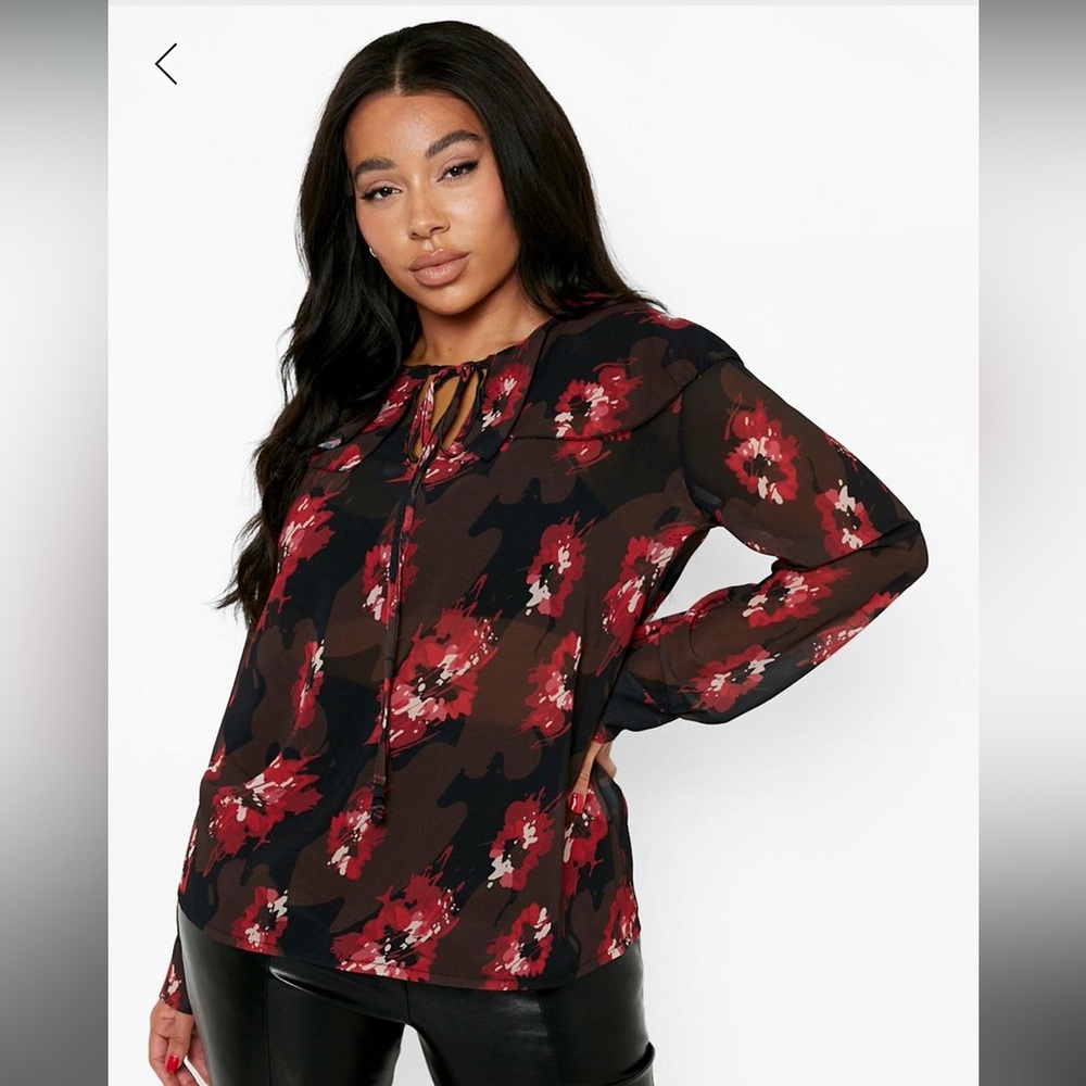 Smudge Rose Ruffle Chiffon Blouse